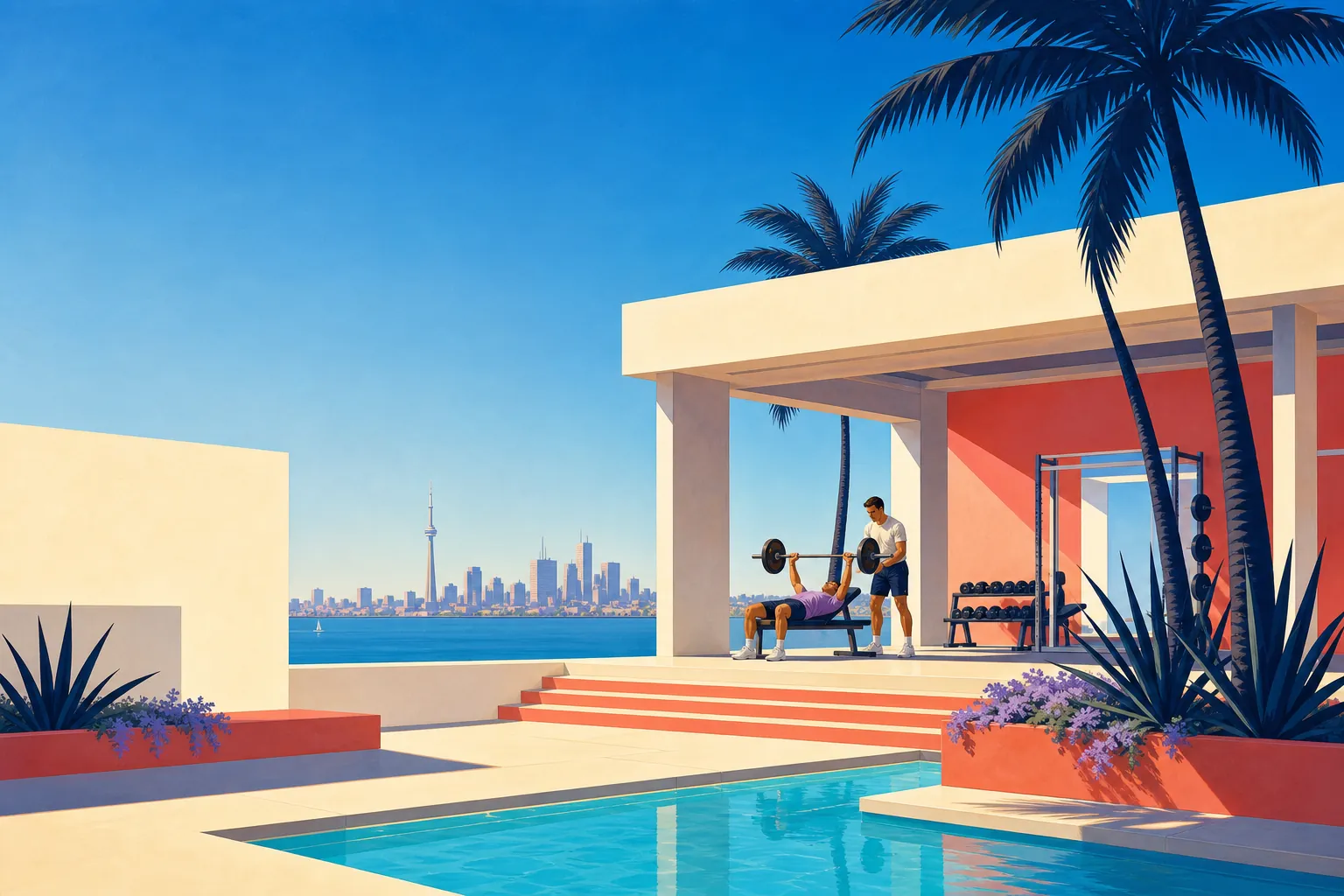 Illustration of a waterfront strength-training pavilion in Toronto